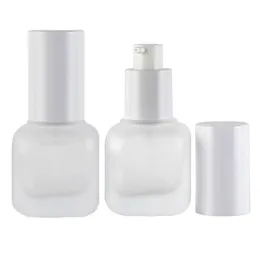30ml/1oz Empty Clear Square Glass Emulsion Essence Bottle With White Pump Head Cosmetic Foundation Travel Vials For Lotion Cleanser Essential Oils