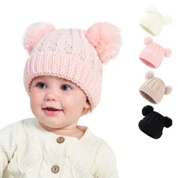 Yeni doğan bebek çocuklar kızlar sonbahar kışlık sıcak örgü şapka tüylü toplar ponpom katı sıcak sevimli güzel bere kapağı hediyeler