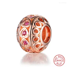 Beads GW 925 Sterling Silver Bead Charms Rose Gold Color Love Hrarts Fit Original Bracelet Necklace Diy Jewelry Making Wholesale E044