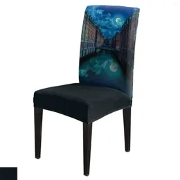 Chair Covers Italy Full Moon Night Venice Dining Cover 4/6/8PCS Spandex Elastic Slipcover Case For Wedding Home Room