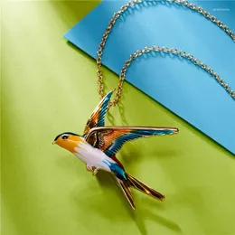 Hänge halsband tre färgglasyr svälja fågelform färgglada emaljhalsband för kvinnor vackert levande djur