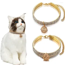 Dog Apparel Golden Bell Luxury Shiny Diamond Pet Necklace Chain Cat Crystal Love Collar Supplies Jewelry