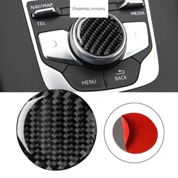 Carbon Fiber Central Control Multimedia Knob Decals Cover Trim Stickers For Audi A3 2014-2017 Accessory Car Styling Trim Sticker
