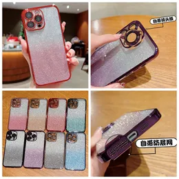 Custodie per telefoni metallici con gradiente glitter glitterati di carta per Iphone 15 14 Pro Max 13 12 11 XR XS X 8 7 Plus Protezioni per obiettivi fotocamera Foro fine Shinny Sparkle Placcatura Cover morbida in TPU