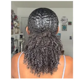 Mogolian Afro Afro Kinky Kıvırcık Çizme Ponytail İnsan Saç Uzantıları Sararlar 4A 4B 4C Remy Kısa Klip Midilli Kuyruk Saç Parçası 120g