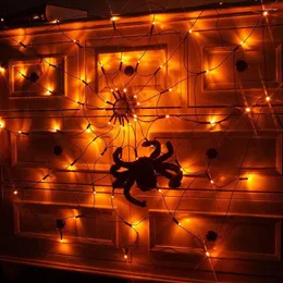 Night Lights Halloween Lighted Orange 70LEDs Spider Web For Party Yard Bar Haunted House Window Decor Indoor&Outdoor Dec