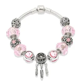 Charm Armband Ny Simple Pink Cut Crystal Dream Catcher Heart Large Hole Beaded Armband