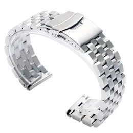 Watch Bands 22mm 20mm argento/nero in acciaio inossidabile Link solido cinturino Watch Class pieghevole con uomo di sicurezza Sostituzione Correa de Reloj T221213