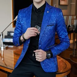男子スーツchaqueta entallada con estampado para hombre blazer elegante de color azul real negro megro fiesta boda coa