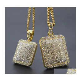 Pendant Necklaces Mens Gold Cuban Link Chain Fashion Hip Hop Necklace Jewelry With Fl Rhinestone Bling Diamond Dog Tag Iced Out 1280 Otgxg