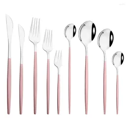 Servis uppsättningar rosa silver set cake gaffel dessert sked middag kniv plattvaror bestick 6 st rostfritt stål bordsartiklar kök