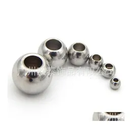 Metalli 50 Pz / lotto Perline a sfera tonda in acciaio inossidabile Colore argento 2 3 4 5 6 7 8 mm Con foro grande Spazio europeo per gioielli fai da te 1569 Q2 Otkz4