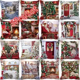 Kudde 3st/Lot Christmas Pillow Case Dekorativ soffa Snögubbe Santa Claus Cover Case 45 45cm