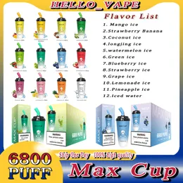 Original Max Cup 6800 puff 6800 Starter kit sigaretta elettronica usa e getta Forza 0 2 3 5% Vape 16ml 600mAh Batteria ricaricabile Vape Pen tazze da tè al latte