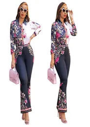 Mode Women039s zweiteilige Hosenanz￼ge mit Blumenendigendendruck beliebte sexy Stil 2 St￼cke Anzug Tracksuit Frauen Winter OU4105541