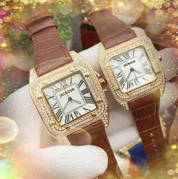 Paar Quartz Fashion Mens Womens Uhren Auto Date Square R￶mische Diamanten Ring H￼lle Watch Echtes Lederg￼rtel Tank Serie Kalender Armbandwatch Montre de Luxe Geschenke