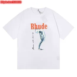 0Jet Men's T -shirt 2023 New Fashion Brand Rhude Trendy American With Gold Help Casual Round Neck Bomulls Kort ￤rm