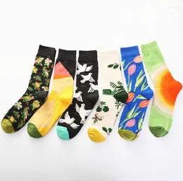Men's Socks Unsex American With The Same Color Graffiti Flower And Bird Pattern Cotton