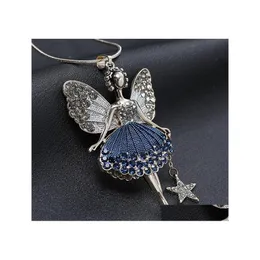 Pendant Necklaces Fairy Necklace Women Party Jewelry Fashion Sweater Chain Charm Crystal Angel Wing Drop Delivery Pendants Dhwt8