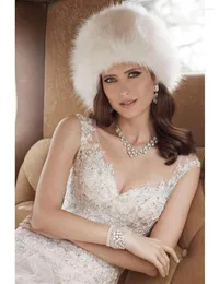 Headpieces Elegant Wedding Hats For Brides Ladies White Faux Fur Winter Women Accessorie