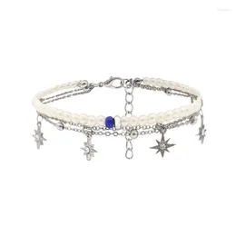 Anklets Sweet Cool Wind Woven Rice Pärlor Färg Simple Daisy Flower Set Elastic Anklet Imitation Pearl Multilayer Metal Chain Chain