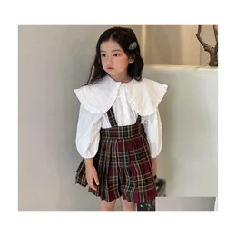 Kids Shirts Autumn Girls Blouse Doll Collar Turndown Shirt Fashion Children Tees Cotton Tops Long Sleeve Kid Clothing Addplaid Overa Dharq