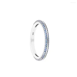 Cluster Ringe Authentische 925 Sterling Silber Blaue Kristall Pave Für Frauen Hochzeit Verlobung Fingerring Edlen Schmuck Bague Großhandel