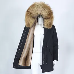 OFTBUY Parka lungo da uomo giacca invernale impermeabile naturale grande vero cappotto di pelliccia di volpe di procione colletto con cappuccio spesso caldo streetwear