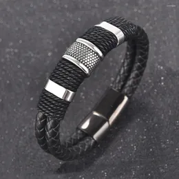 Charm Armbänder Männer Geflochtenes Lederarmband Edelstahl Magnetverschluss Gewebte Armreifen Armband Schwarz Braun Punk Schmuck Zubehör