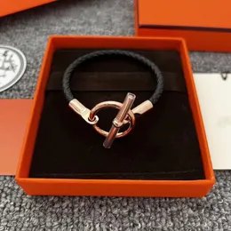 Designer bracelet steel bangle for men and women fashion OT buckle braided calfskin plated rose gold simple middle couple bracelets Valentine's Day gift