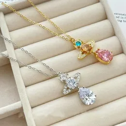 Designer Pendant Necklace Colorful Water Drop Crystal Stone Saturn Necklace Advanced Collar love Chain