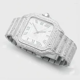 Automatisk klocka rostfritt lyxiga Moissanite Iced Out Watches Bust Down Unisex Diamond Steel Stålpostad handled L G4W8