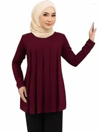Ubranie etniczne muzułmańskie koszule Koszule pełne rękawy plisowane bluzki jesień moda