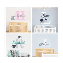 Decorazione della parete Personalizzata Nome Personalizzato Decalcomanie Decalcomanie Camera da letto del bambino Elefante Vinile Deorl Kid Ragazzi Ragazze Camera Nursery Decorazione Xy001 2206 Dhqko