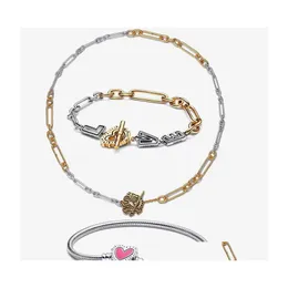 Charm Bracelets S925 Love T Buckle Twocolor Necklace Original Fit Pandora Jewelry 여성 선물 드롭 배달 DHLRQ