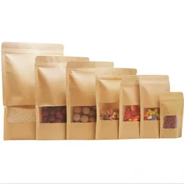 Kraft Paper Bags With Clear Window Moisture-proof Bags Brown Doypack Pouch for Snack Candy Cookie Nut Baking