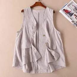 Women's Jackets Thin Printed Cotton And Linen Vest Women's Spring Summer Fashion Retro Loose Casual Outer Wear Sleeveless Jacket