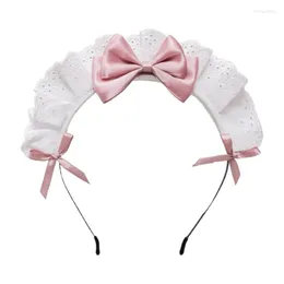 Party Supplies F3MD Japanese Lolita Hair Accessories Ruffled Lace Sweet Bowknot Gothic French Maid Headband Anime Victorian Cosplay Costume