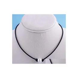 Anhänger Halsketten Frauen Einzelne Perle Leder Halsband Halskette Auf Echte Schwarze Kordel Jewlerry Für Ing Drop Lieferung Schmuck Anhänger Dh971