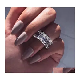 Обручальные кольца Прибытие Роскошные ювелирные изделия 925 Sterling Sier Fl Princess Cut White Topaz Cz Diamond Promise Bridal Ring для женщин Drop Deli Dhry9