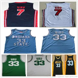 College Basketball Wears NCAA College Vintage Indiana State Sycamores Maglie da basket Bird # 33 Jersey Nation Team Dream Larry # 7 Baby Blue Black Valley High
