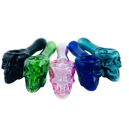 Cool 4 Inch Thick Glass Skull Smoking Pipe for Tobacco Assorted Color Oil Burner Hand Spoon Tube