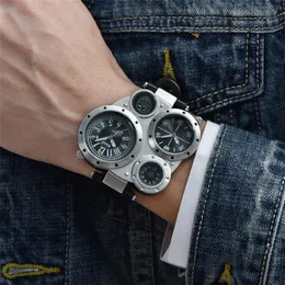OULM HP9415 Спортивные часы с двойным часовым поясом кварцевые наручные часы декоративный компас термометр модный кожа мужчина 2539