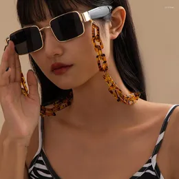 Sunglasses Frames Retro Simple Acrylic Acetate Leopard Print Glasses Chain Punk Trendy Hanging Neck One-piece Accessory