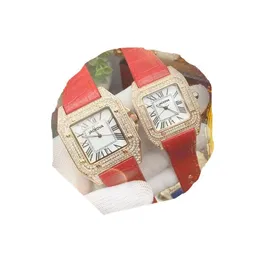 Casal moda feminina homem relógios de quartzo de alta qualidade quadrado romano diamantes anel caso luxo design superior cinto de couro relógio agradável table204o