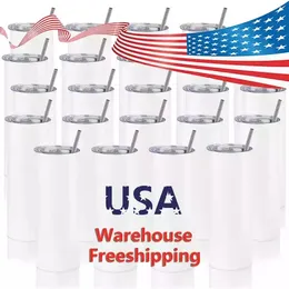 USA warehouse Water Bottles Tumblers 20oz FLAT EDGE Blank Sublimation Tumbler STRAIGHT Cups Stainless Steel Beer Coffee Mugs Bottom Right Angle GG020