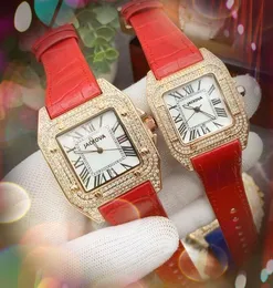 Coppia quadrato quadrato Roman Dials Guarda Luxury Fashion Crystal Diamonds Ring Case Men Watches Women Quartz in pelle Bracciale orologio da polso per braccialetti da polso