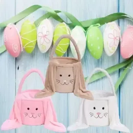 Plush Easter Bag Festive Floffy Soft Easters Bunny Bucket Long Ear Decor Rabbit Basket Cute Treats Storage Buckets New
