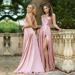 Festklänningar fatapaese en linje maxi rosa prom för kvinnor öppnar baksida SIDE SLIT SPAGHETTI REP ENTHING SOMMER SLEEVELSS GOWN