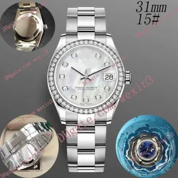 Deluxe Woman Diamond Watch 31mm Mekanik Otomatik Yüksek Kaliteli Midye Yster Band Montre De Luxe 2813 Çelik Su Geçirmez Saatler216y